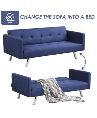 Convertible Futon Sofa Bed Folding Recliner USB Ports&Power Strip