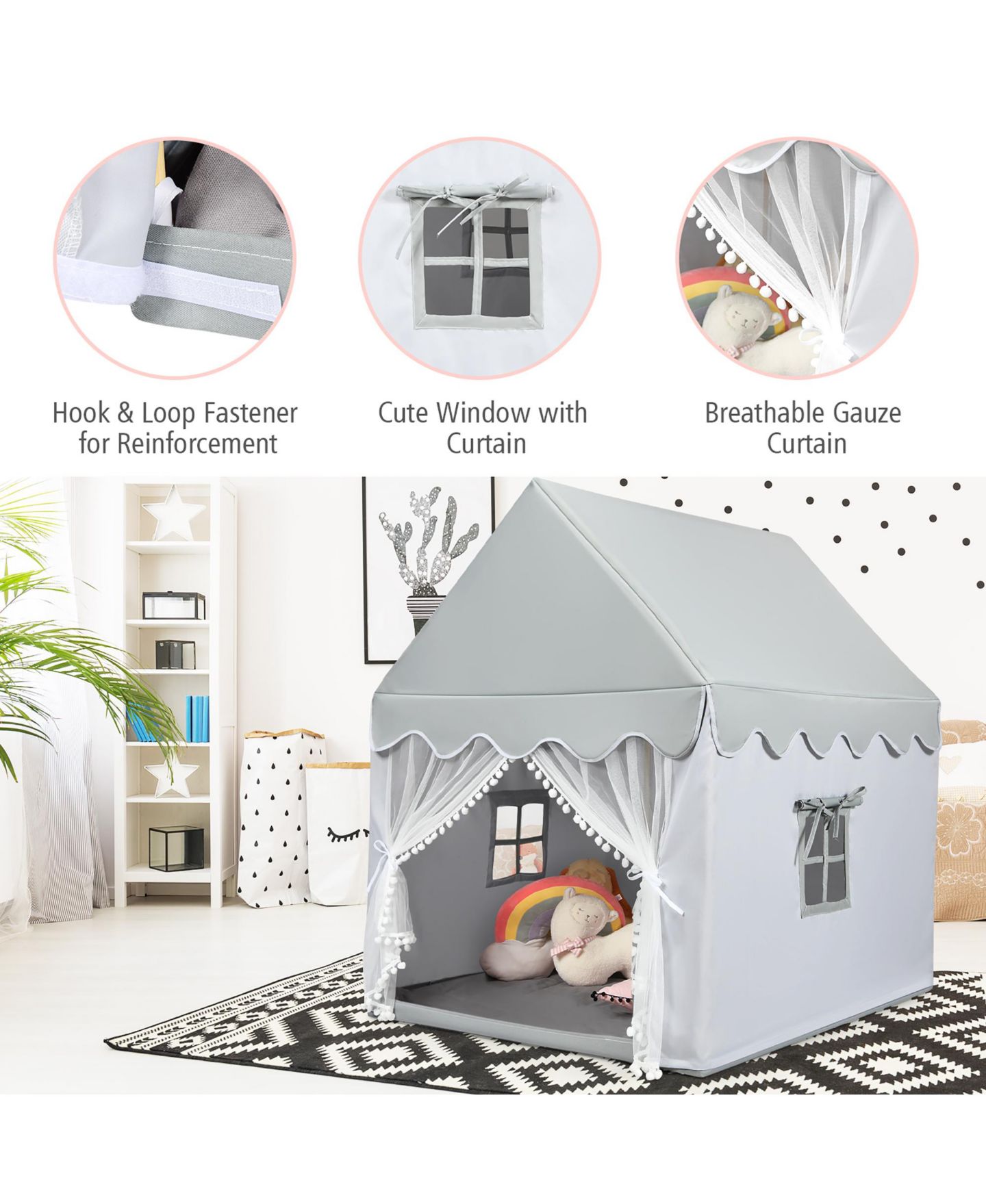 Детская игрушка Costway Fairy Castle Large Playhouse, 3–7 лет, цвет: Серый — фото 4