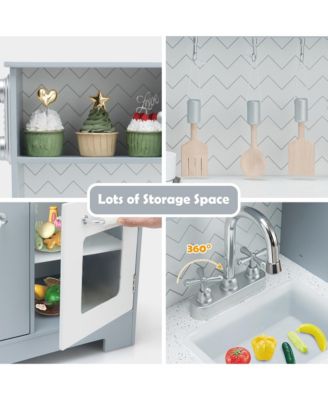 Pretend Play Kitchen Wooden Toy Set for Kids w/ Realistic Light & Sound