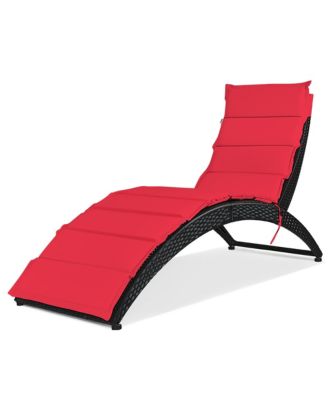 Folding Patio Rattan Lounge Chair Chaise Cushioned Portable Garden Lawn
