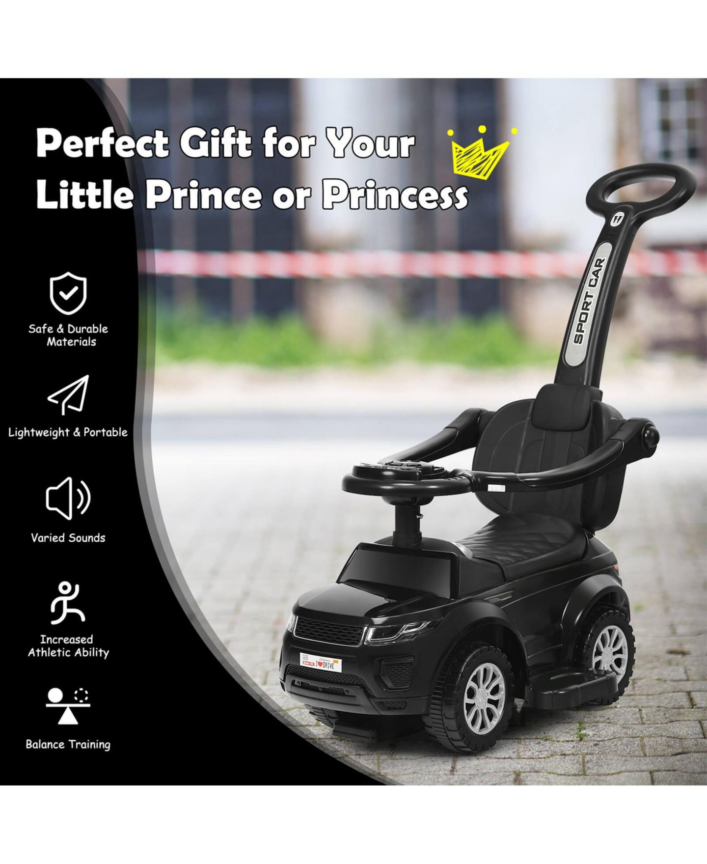Детская игрушка Costway 3 in 1 Ride-On Push Car with Music, Ages 1+, цвет: Чёрный — фото 10