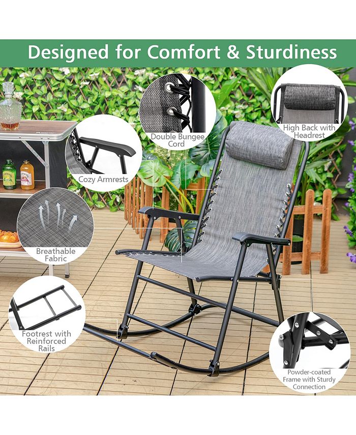 Costway Folding Zero Gravity Rocking Chair Rocker Outdoor Patio Headrest Macy's