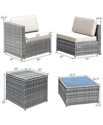 8PCS Patio Rattan Sofa Sectional Conversation Furniture Set w/ White Cushion