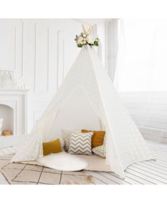 Lace Teepee Tent with Colorful Light Strings for Children