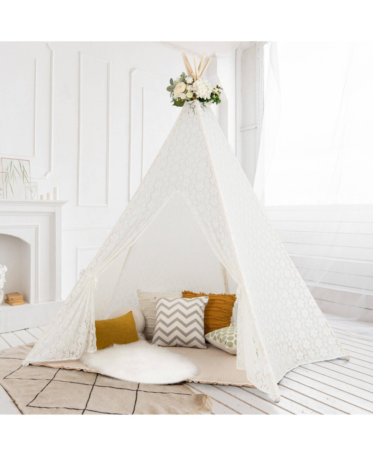 Lace Teepee Tent with Colorful Light Strings for Children