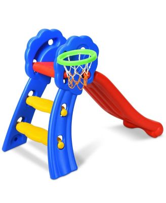 2 Step Indoors Kids Plastic Folding Slide with Basketball Hoop