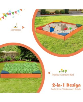 Kids Outdoor Wooden Backyard Sandbox with Built-in Corner Seating