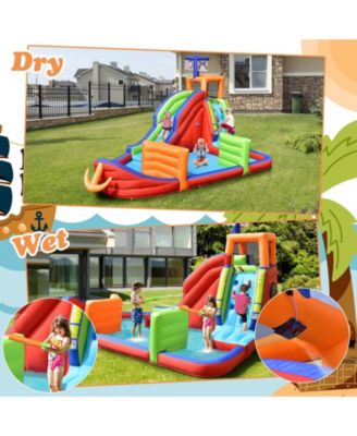 6-in-1 Pirate Ship Waterslide Kid Inflatable Castle with Water Guns and 735W Blower