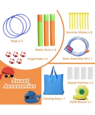 6-in-1 Pirate Ship Waterslide Kid Inflatable Castle with Water Guns and 735W Blower