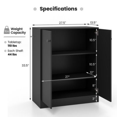 2-Door Storage Cabinet Freestanding Storage Organizer with 3-Tier Shelf Entryway