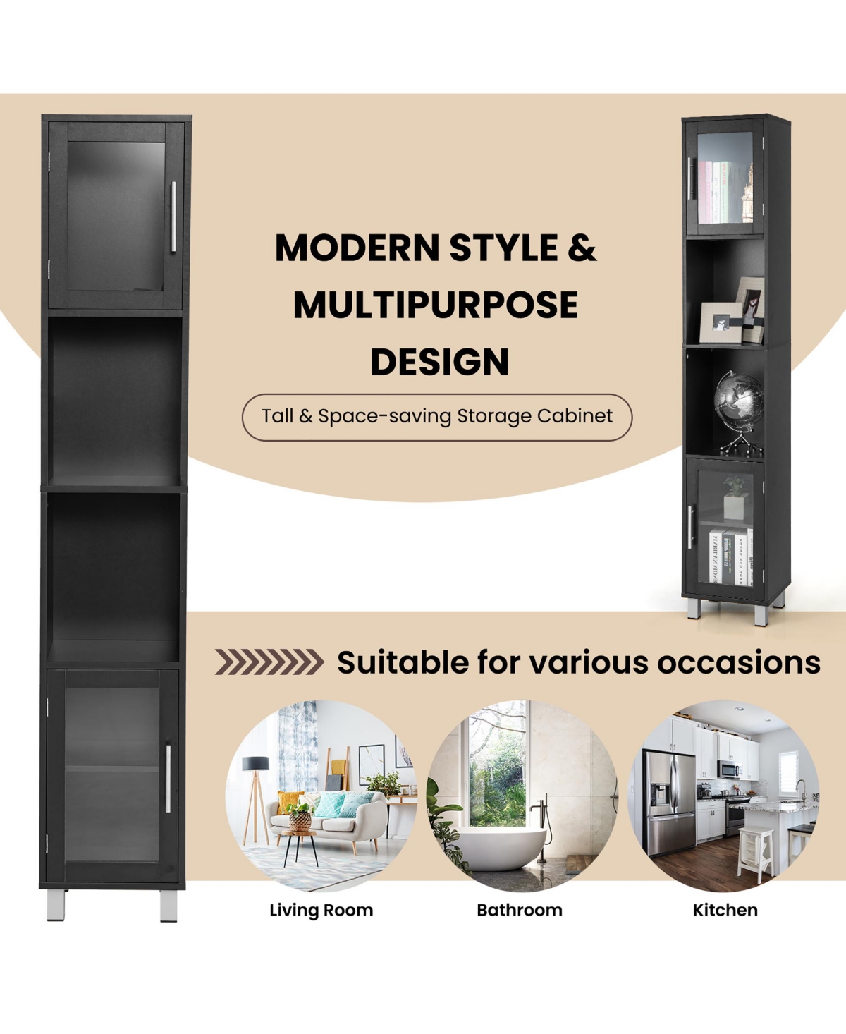 Costway 71'' Tall Tower Bathroom Storage Cabinet Organizer Display Shelves Bedroom