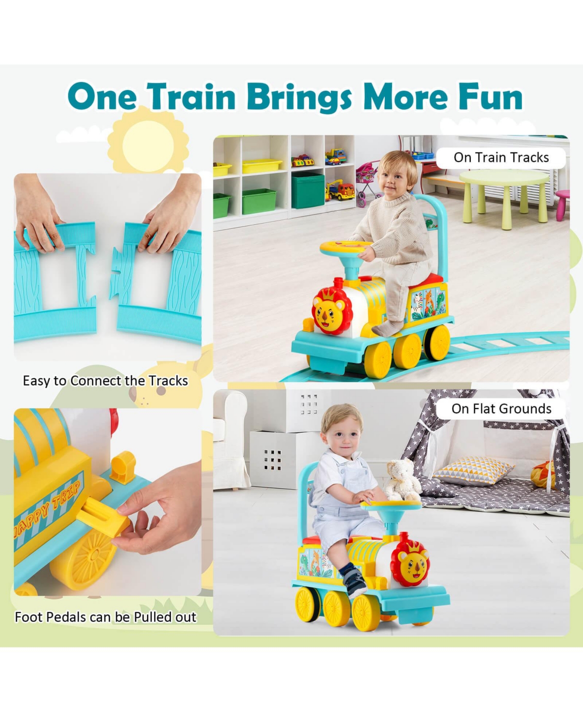 Slickblue 6V Electric Kids Ride On Car Toy Train with 16 Pieces Tracks