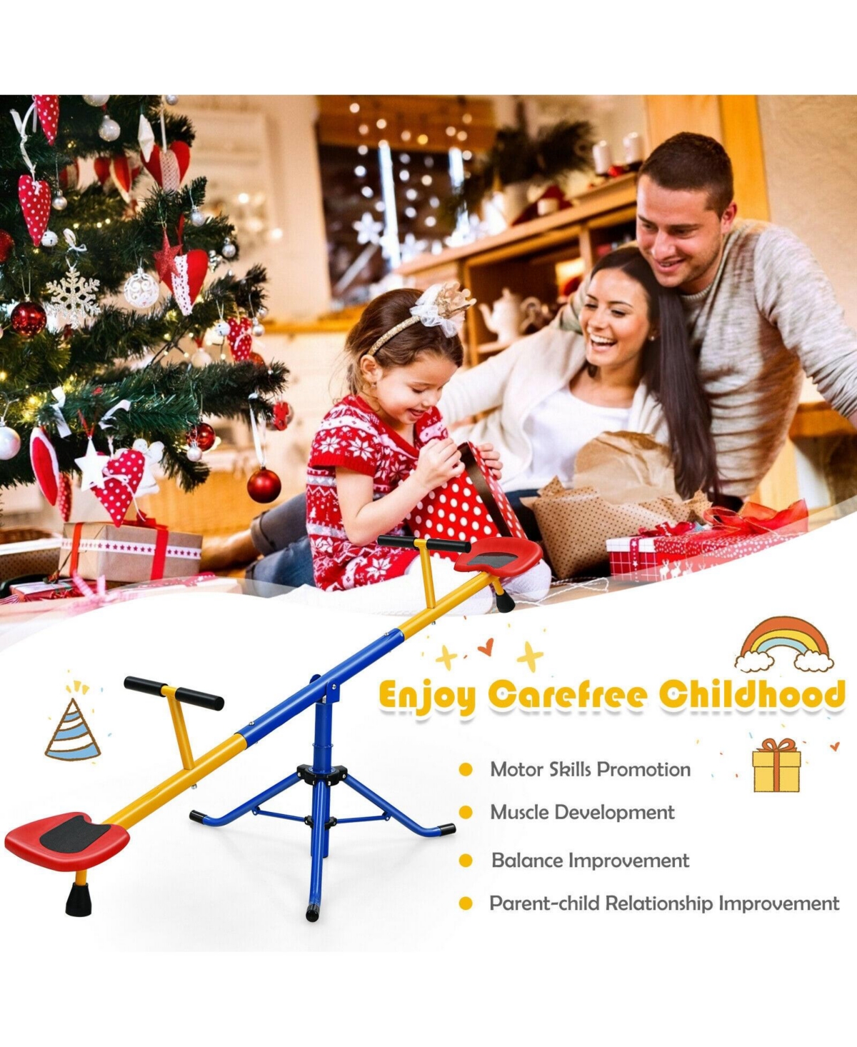 Slickblue 360°Rotation Kids Seesaw Swivel Teeter Totter Playground Equipment - yellow, red, black