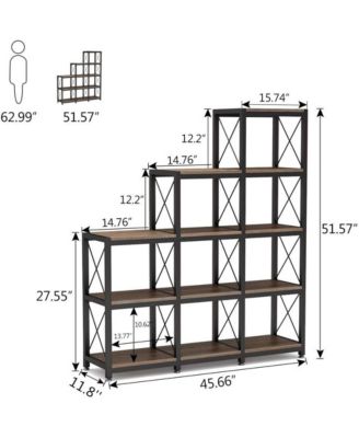 12 Shelf Industrial Ladder Corner Bookshelf 9 Cube Stepped Etagere Bookcase 5-Tier Display Storage Organizer for Home Office