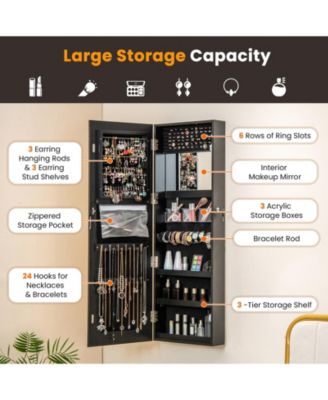 Door Wall Mount Touch Screen LED Light Mirrored Jewelry Cabinet Storage