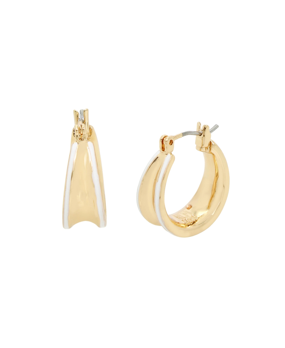 White Molten Patina Curved Huggie Earrings - White/Gold