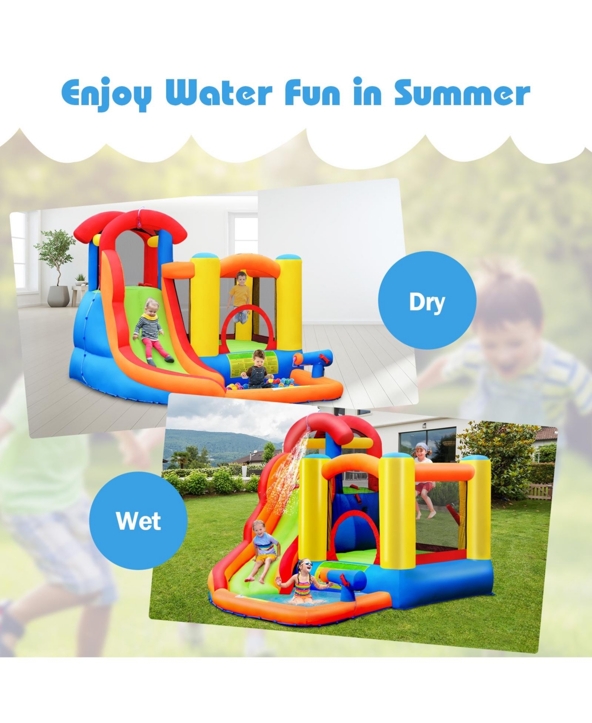 Slickblue Inflatable Water Slide Bounce House with Pool and Cannon Without Blower