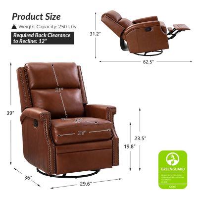Echidna Transitional Genuine Leather Swivel Rocker Recliner