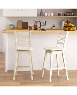 2 PCS 24" Counter Height Stool Rubber Wood Swivel Bar Stool with Inclined Backrest
