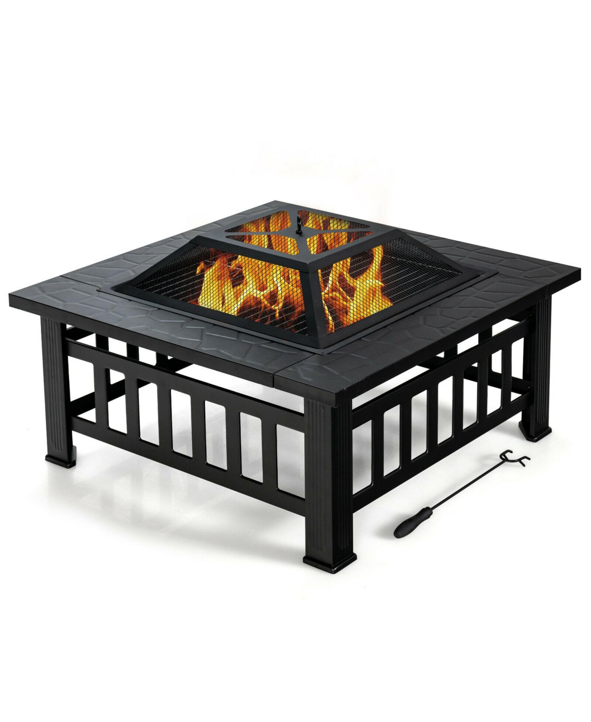 Gymax 32'' 3 in 1 Outdoor Square Fire Pit Table W/ Bbq Grill Rain Cover for Camping