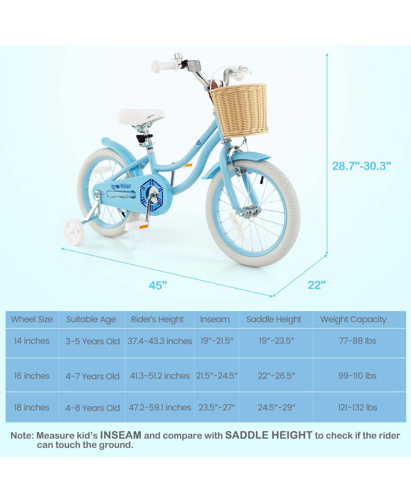 Детская игрушка Costway 16" Kids' Bike with Training Wheels, Adjustable Seat & Coaster Brake, Ages 4-7, цвет: Синий — фото 2