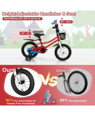 14'' Kid's Bike with Removable Training Wheels & Basket for 3-5 Years Old