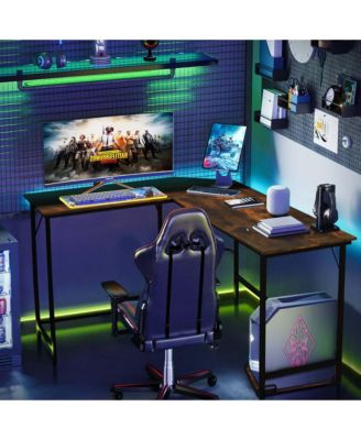 L-shaped Gaming Desk Computer Desk with CPU Stand Power Outlets