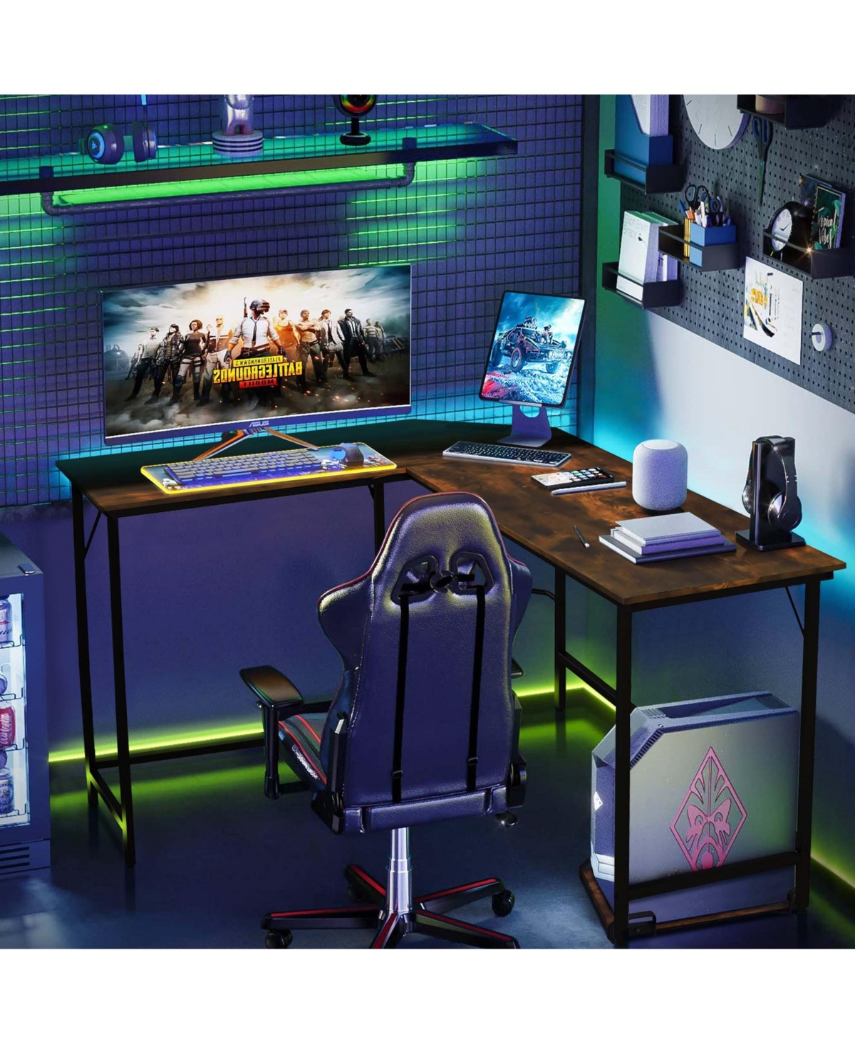 Costway L-shaped Gaming Desk Computer Desk with Cpu Stand Power Outlets