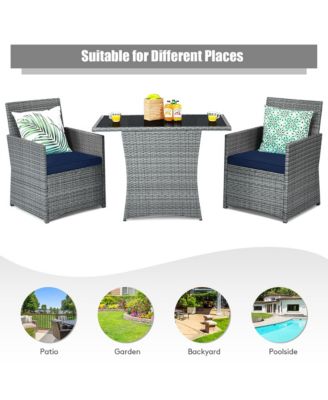 3PCS Patio Rattan Furniture Set Cushioned Sofa Armrest Garden