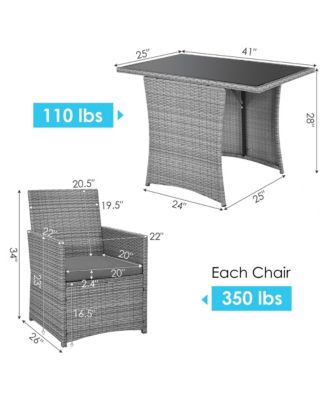 3PCS Patio Rattan Furniture Set Cushioned Sofa Armrest Garden