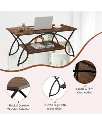 2-Tier Storage Shelf Industrial Coffee Table Rectangular Cocktail Table