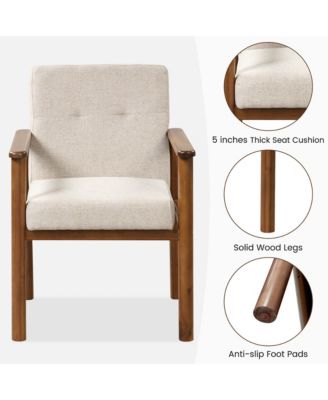 Modern Accent Chair Upholstered Linen Fabric Armchair with Solid Wood Legs