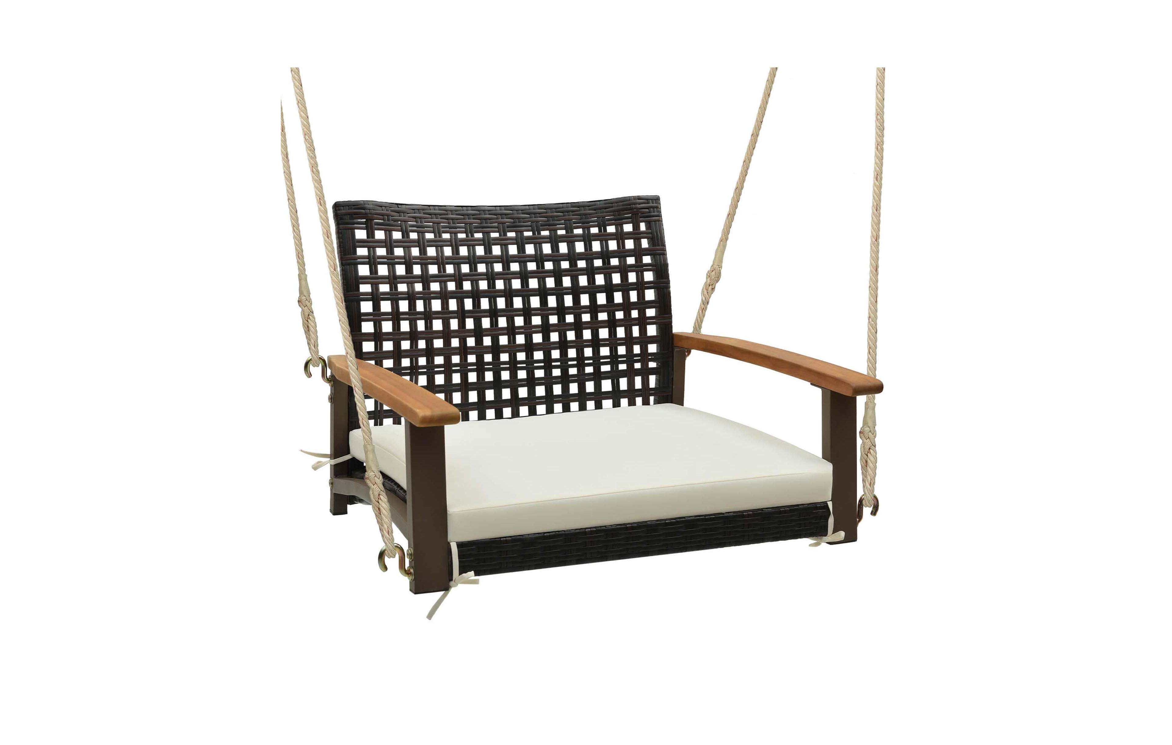 Costway Outdoor Single Swing Chair Bench 1-Person Rattan Porch Swing with Cushion