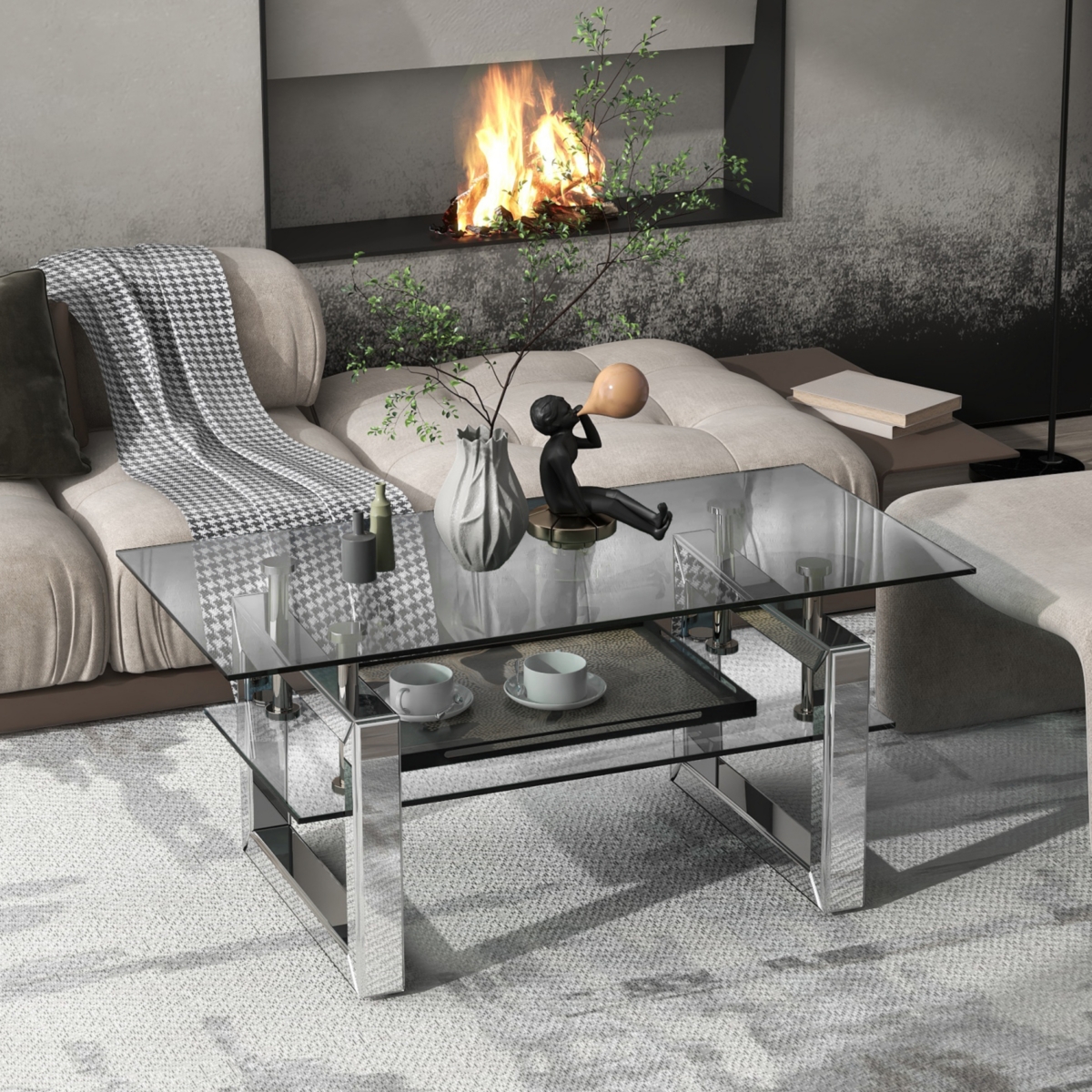 Streamdale Furniture W 39.4" X D 19.7" X H 17.7" Transparent Tempered Glass Coffee Table, Coffee Table