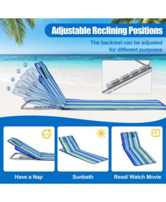 3 Pieces Beach Lounge Chair Mat Set 2 Adjustable Lounge Chairs with Table Stripe