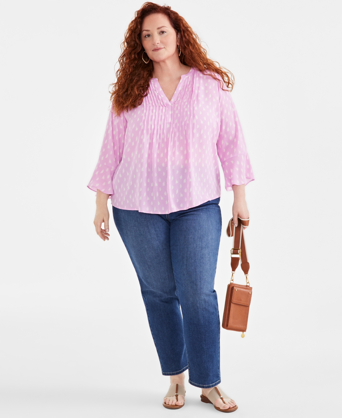 Style & Co Plus Size Printed Pintuck Blouse, Created for Macy's