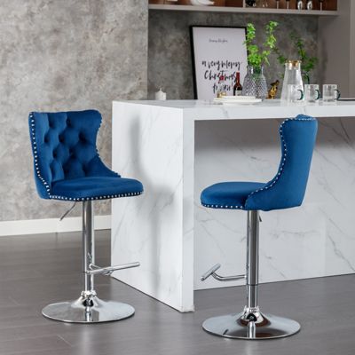 Adjustable Swivel Velvet Bar Stools with Backs (Set of 2)