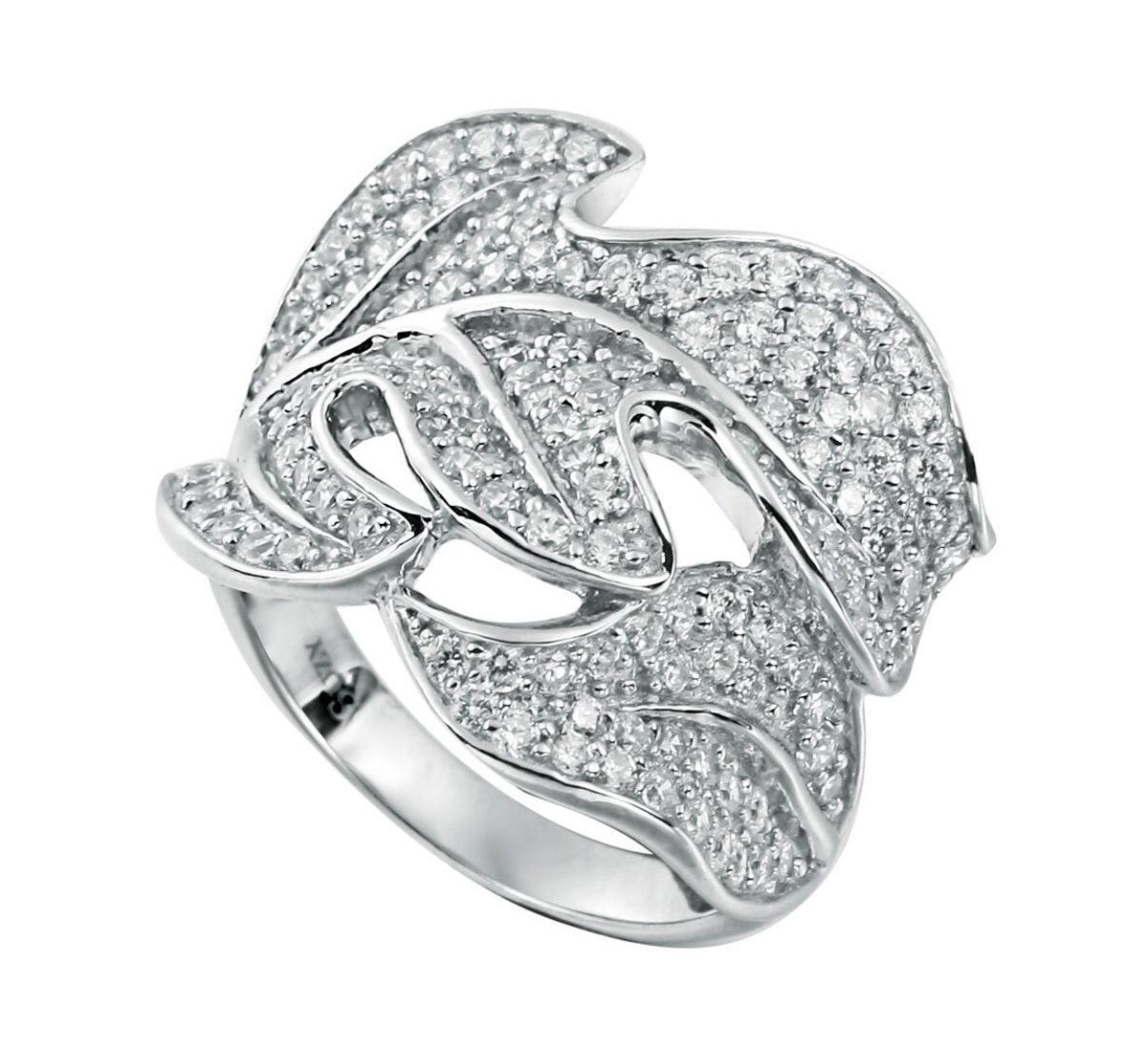 Suzy Levian Sterling Silver Cubic Zirconia Pave Leaf Ring - White
