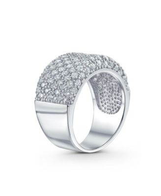 Micro Pave Cubic Zirconia Cocktail  Wide CZ Pave  Statement 1/2 Eternity Band Ring Rose Gold Plated .925 Sterling Silver