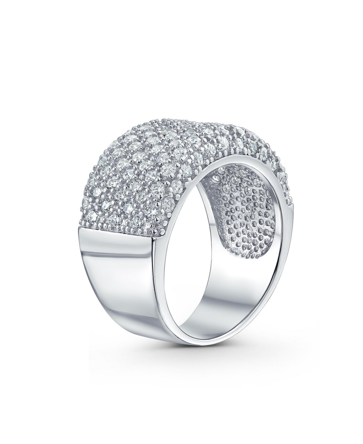 Bling Jewelry Micro Pave Cubic Zirconia Cocktail Wide Cz Pave Statement 1/2 Eternity Band Ring For Women Rose Gold Plated .925 Sterling- Silve