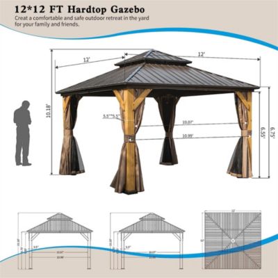 12'X12' Hardtop Gazebo with Cedar Wood Frame and Curtains