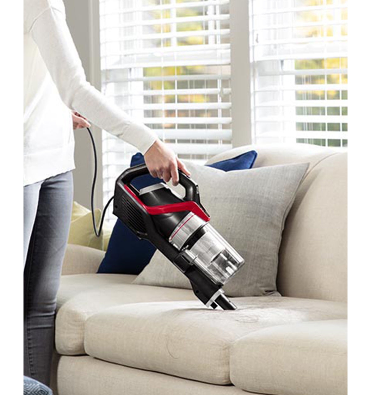 Bissell Clean View Pet Slim Corded Stick Vacuum In Black With Gray And Red Accents
