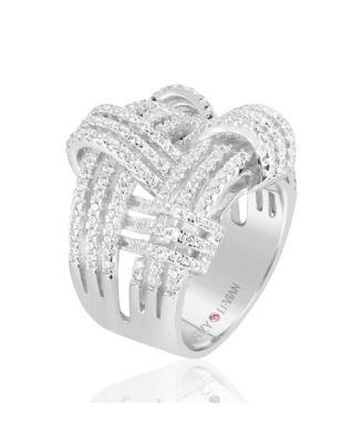 Suzy Levian Sterling Silver Cubic Zirconia Weaving Wide Band Ring