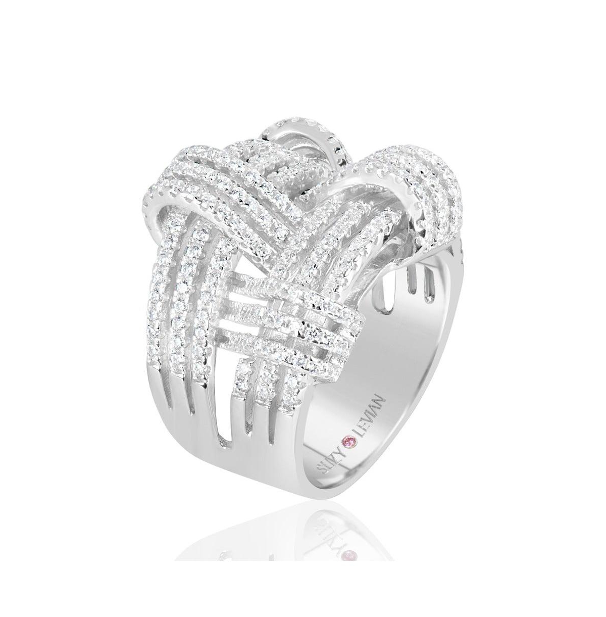 Suzy Levian New York Suzy Levian Sterling Silver Cubic Zirconia Weaving Wide Band Ring