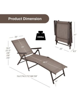 2 Pieces Foldable Chaise Lounge Chair with 2-Position Footrest-Brown