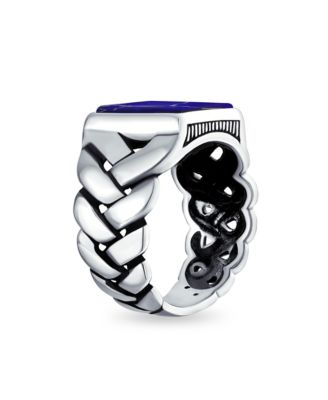 Braided Cable Wheat Wide Link Chain Band Large s Rectangle Statement Signet Ring Sterling Silver