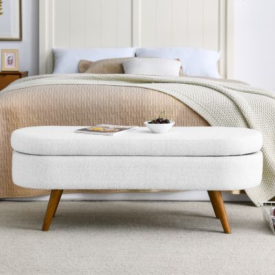 Ottoman Oval Storage Bench, Rubberwood Legs