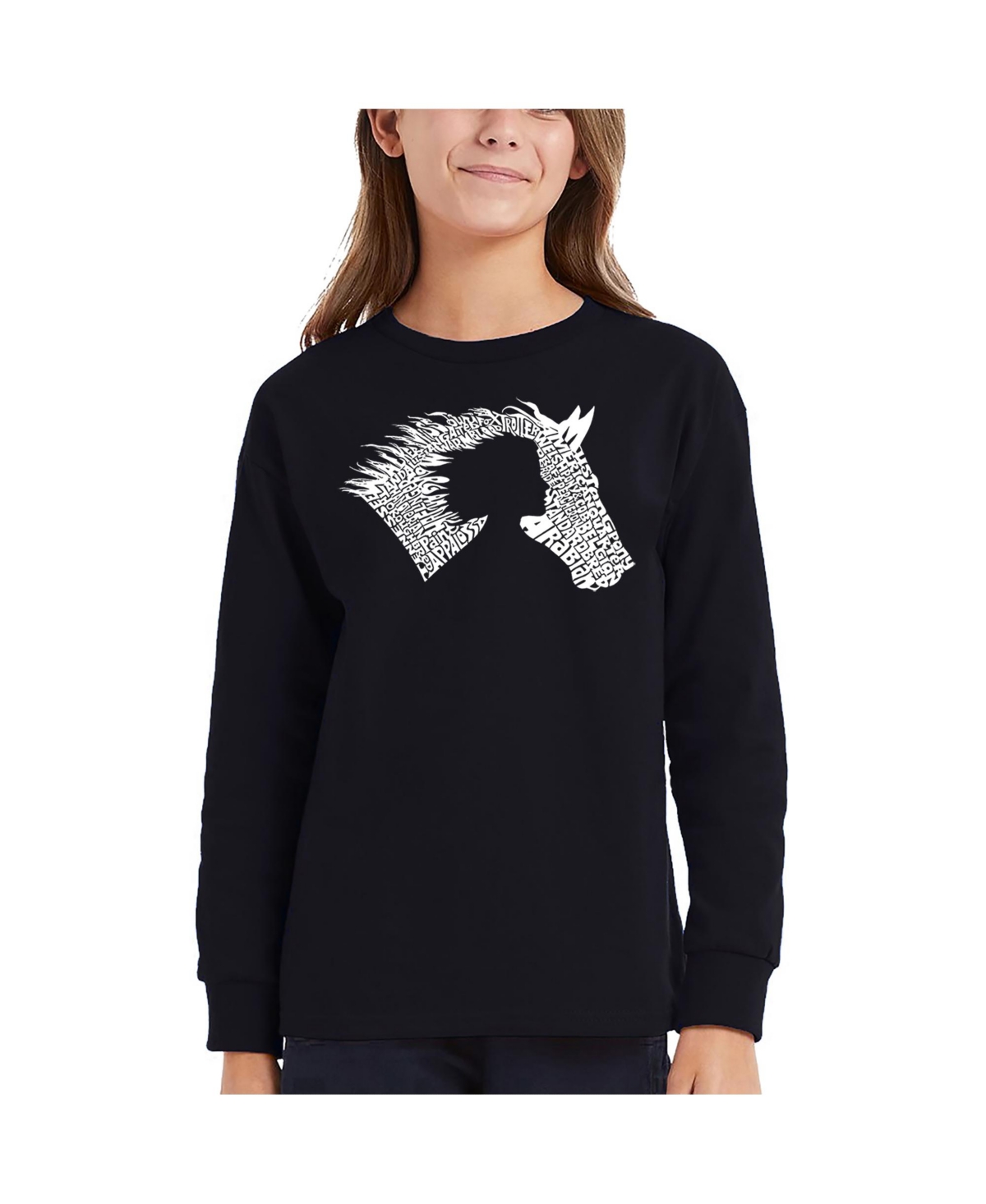 La Pop Art Girls Horse Word Art Long Sleeve T-Shirt