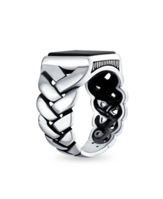 Braided Cable Wheat Wide Link Chain Band Large s Rectangle Statement Signet Ring Sterling Silver