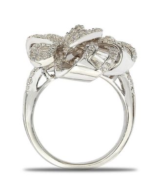 Suzy Levian Sterling Silver Cubic Zirconia Art Deco Ribbon Ring